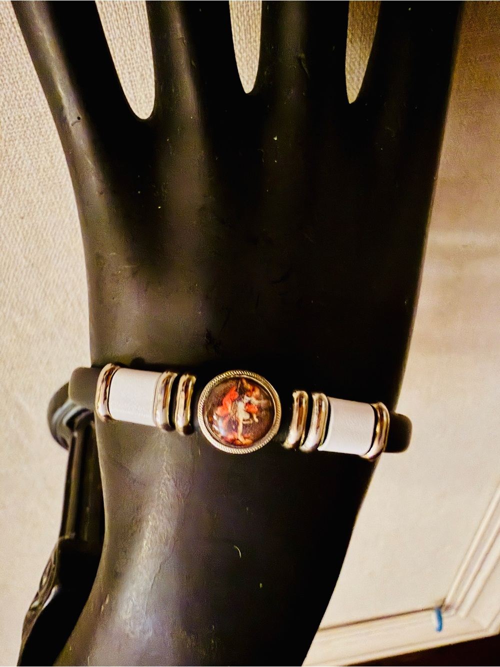 Saint Michael the Archangel leather slide charm bracelet.